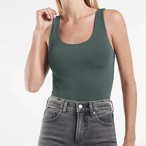 Express Scoop Neck Thong Bodysuit in Basil